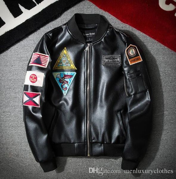 

mens designer pu leather jacket ma1 pilot coats bomber jackets embroidery design baseball jacket coats, Black;brown
