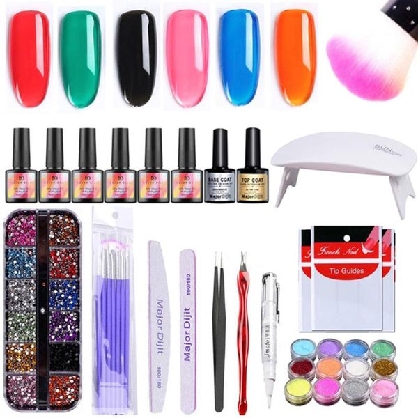 

18pcs manicure set with 5w led uv nail lamp nail gel polish rhinestones dripping powder decoration art tools