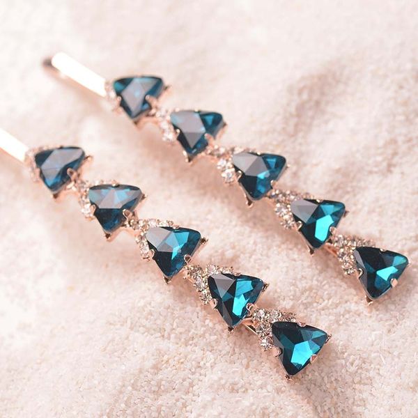 

2 pcs/lots)fancy geometry triangle crystal hair clip rhinestone mix color hairpin jewelry women hair accessories, Golden;white