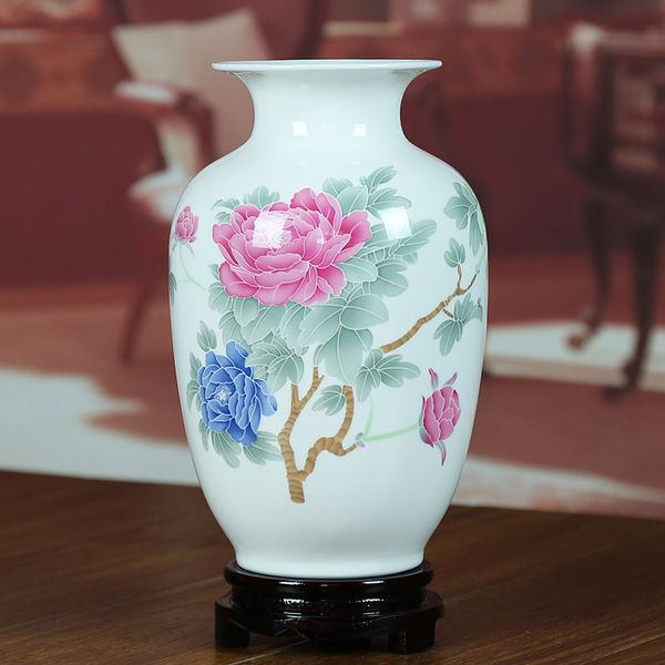 

jingdezhen ceramic vase modern home furnishing room decoration bone china glaze peony pattern chinese style ornaments vase