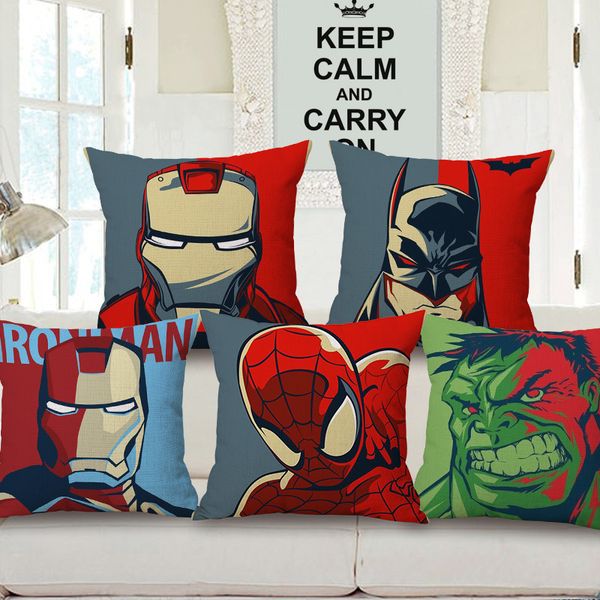 5 Styles America Superhero Cushion Covers Iron Man Hulk Spiderman Cushion Cover Linen Pillow Case For Baby Kids Bedroom Decoration Outdoor Replacement