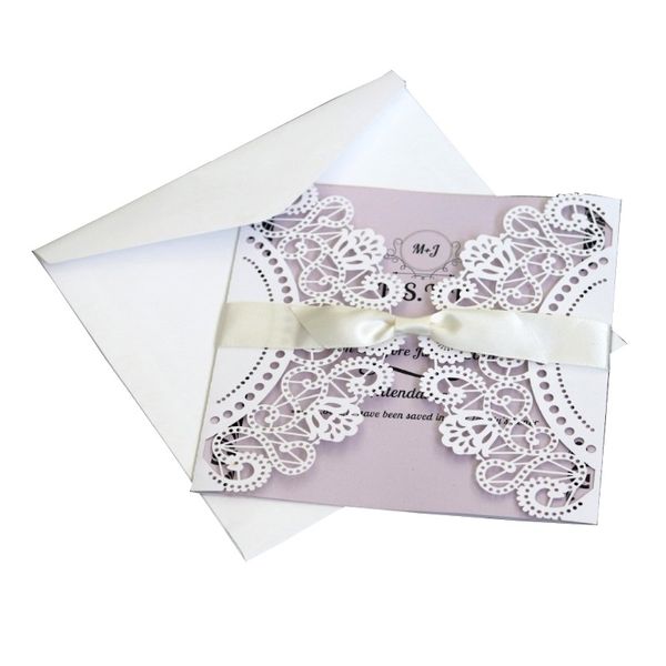 

50 pieces laser cutting wedding invitation cards customized business card sets christmas greeting card with envelope and ribbon