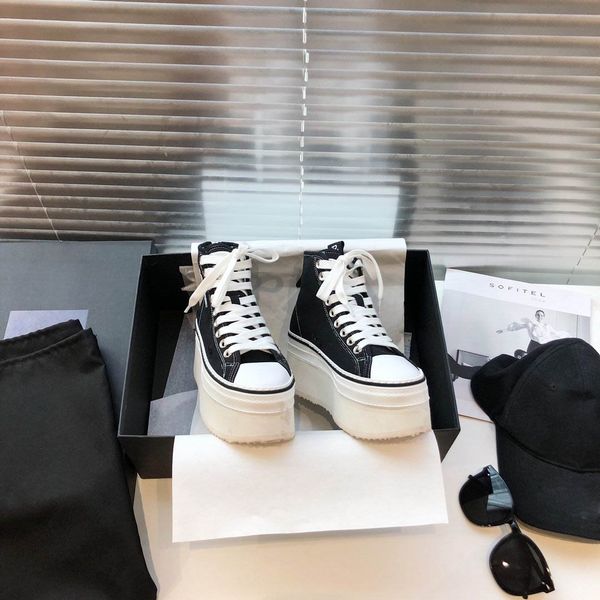 

canvas of qiu dong female ankle boots lace-up thick sole martin boots fashionable female shoe 10 cm high, Black