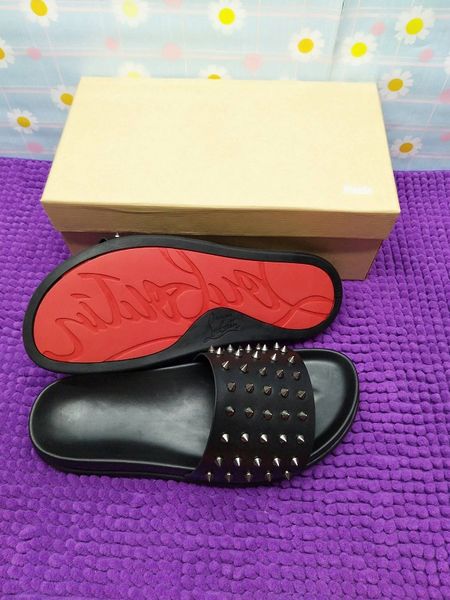 

2019 fashion men sandals women casual red bottom rivet slippers for male cow leather genuine leather shoes summer, Black