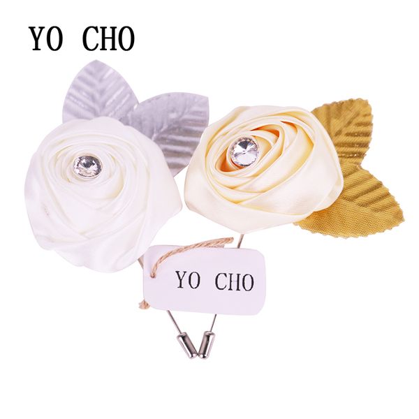 

yo cho 2018 new creative rose silk ribbon artificial corsage with brooch for wedding decoration bridal groom brooch flower prom