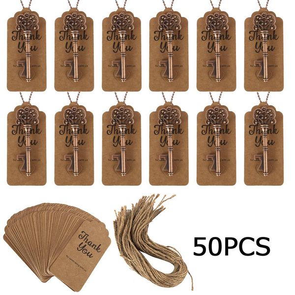 

50pcs metal key beer bottle opener wine ring keychain wedding party favors vintage kitchen accessories antique gifts for guests, Slivery;golden