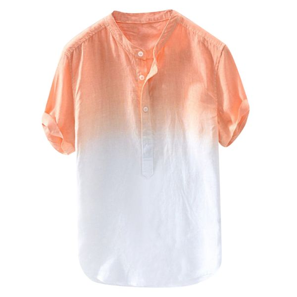 

womail summer men cool and thin breathable collar hanging dyed gradient cotton linen shirt fashion men shirt 2019 new arrival, White;black