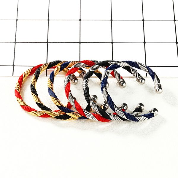 

мужская мода из нержавеющей стали сплетенная rope открытого конца манжета браслет шарма пары браслет ювелирных изделий женщины мужчины подар, Black