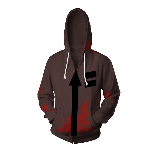 

cosplay angels of death costume isaac foster zack cosplay sweatshirts uniex 3d printing zipper jacket hooded sweater coat, Black