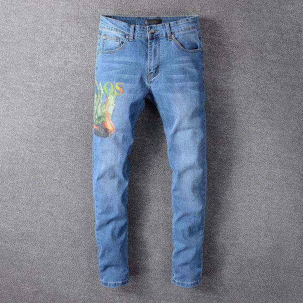 

дизайнер джинсы проблемные slim fit motorcycle biker denim для мужчин хип-хоп мужские джинсы new ami, Blue