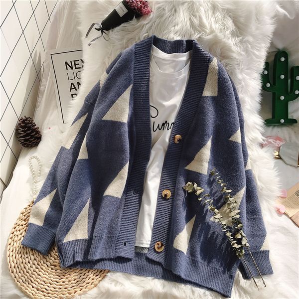 

2019 winter new knitted women sweater and cardigan v-neck loose thicken warm lady female outwear coat, White