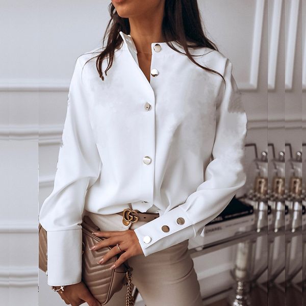 

elegant white blouse shirt women's long sleeve buttton fashion woman blouses 2020 womens and blouses solid spring