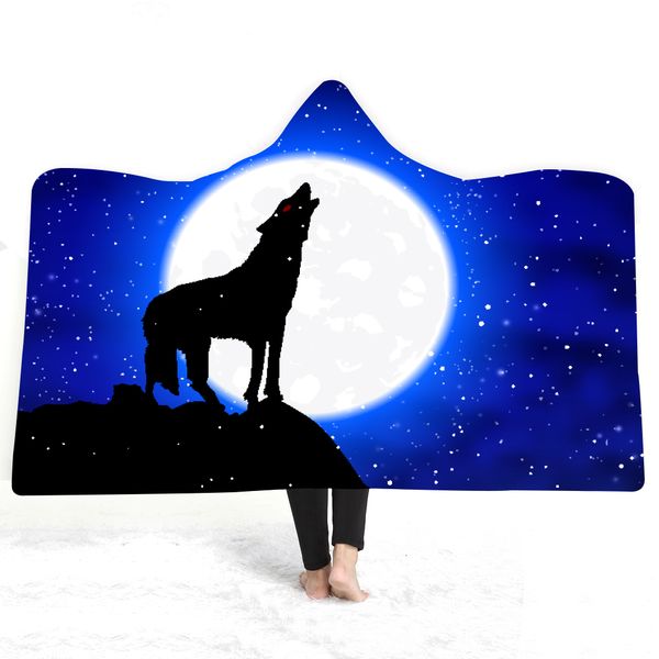 

3d printed wolf hooded blanket for gothic halloween killers sherpa fleece wearable throw blanket microfiber