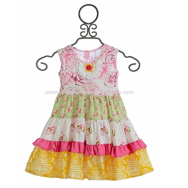 

selling new dress baby girl flower print clothes cotton toddler summer princess sleeveless dresses, Red;yellow