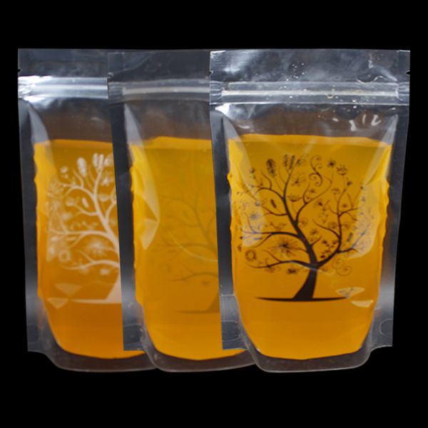 

bulk 12*20cm clear poly stand up ziplock 400ml beverage drinking package bag doypack zip lock plastic bags for coffee storage
