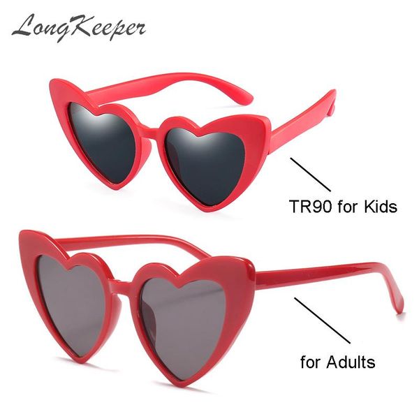 

sunglasses longkeeper heart shape parent-child women kids tr90 polarized black red pink sun glasses uv400 gafas de sol, White;black