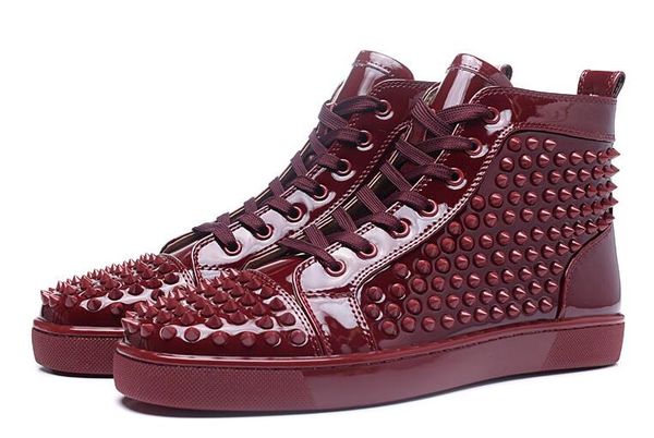 

luxury shoes red bottom spiked sneaker wine-red patent leather sneakers shoes men and women party designer sneakers lovers genuine leather, Black