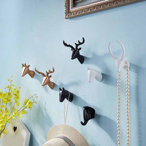 

creative self adhesive hook wall animal head hook for hanging clothes hat scarf key deer horns hanger rack wall decoration