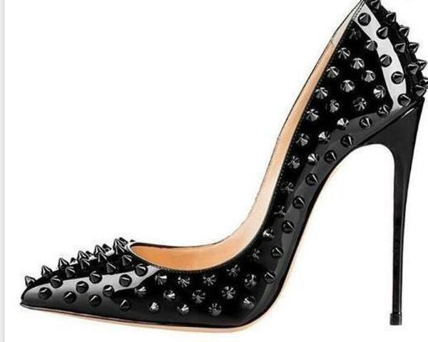

rivets red bottom women high heels,fashion pointed toe spiked studded shoes,women wedding dress shoes, Black