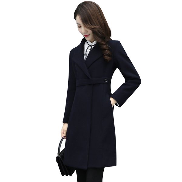 

woolen coat female middle long korean new autumn and winter big size nizi work clothes woolen coats womens clothing, Black