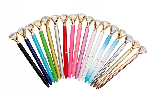 

2019 fashion diamond ballpoint pen with large crystal glass diamond luxury pen creative school office supplies christmas gifts, Blue;orange
