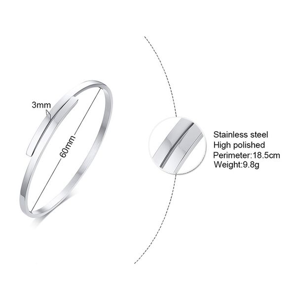 

thin classic personalized custom cuff bracelet women silver color bangle inspirational gift for her, White