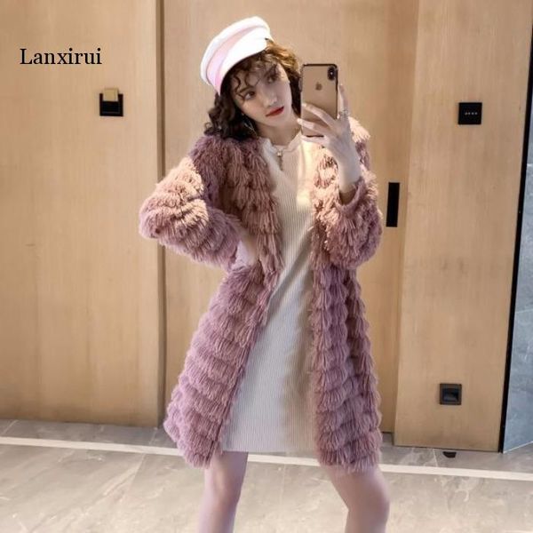 

korean-style long sleeve plush cardigan versatile coat mid-length western style new style autumn clothing fashion elegant online, Black