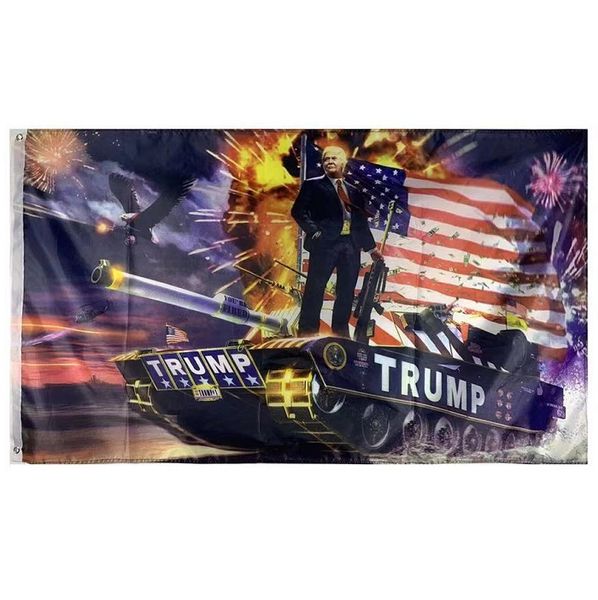 Trump Bandeira Tanque 3x5 FT baratos Flags Atacado de publicidade com duas guarnições à esquerda, transporte livre