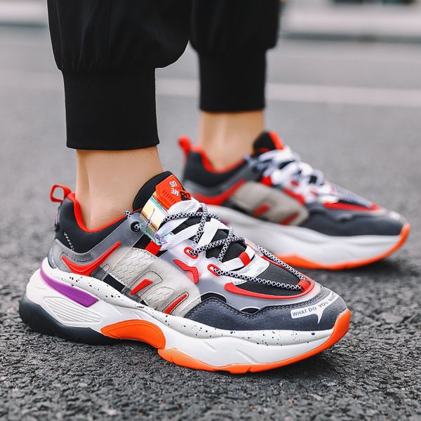 

corss-tied multicolor men sneakers walking shoes man platform chunky sneakers male trainers zapatillas chunky mujer, Black