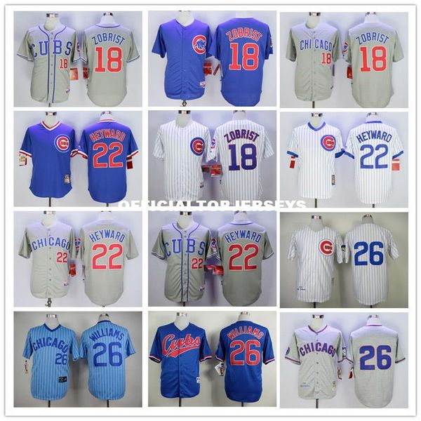 

men 18 ben zobrist 22 jason heyward 26 billy williams retro jersey new color white blue gray yellow size m-xxxl, Black;blue