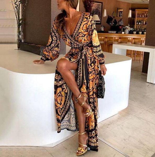 

style fashion elegant women dress boat glitter deep v neck print party formal long clubwear, Black;gray