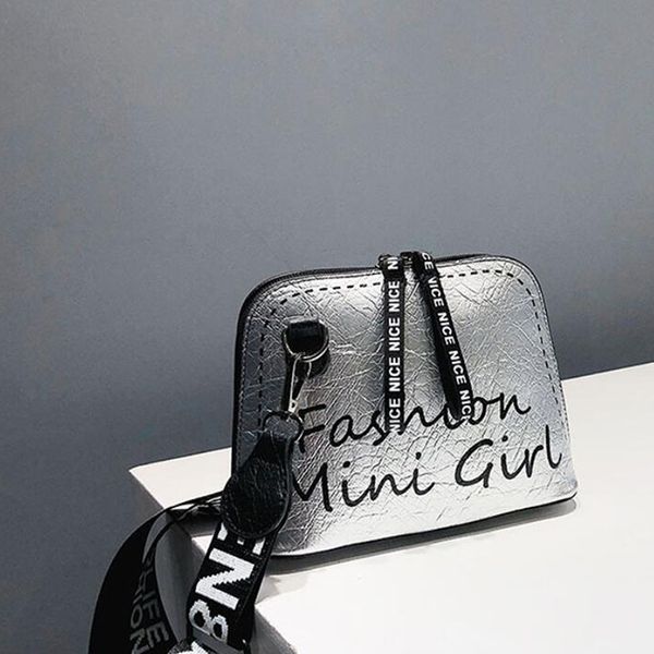 

lady korean shell crossbody bag all-match wide shoulder strap shiny letter bags large capacity bag