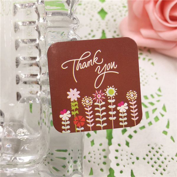 

square self-adhesive no glue paper sticker flower printed beautiful appreciation sticker paper trendy wedding deco 500pcs/lot, Black