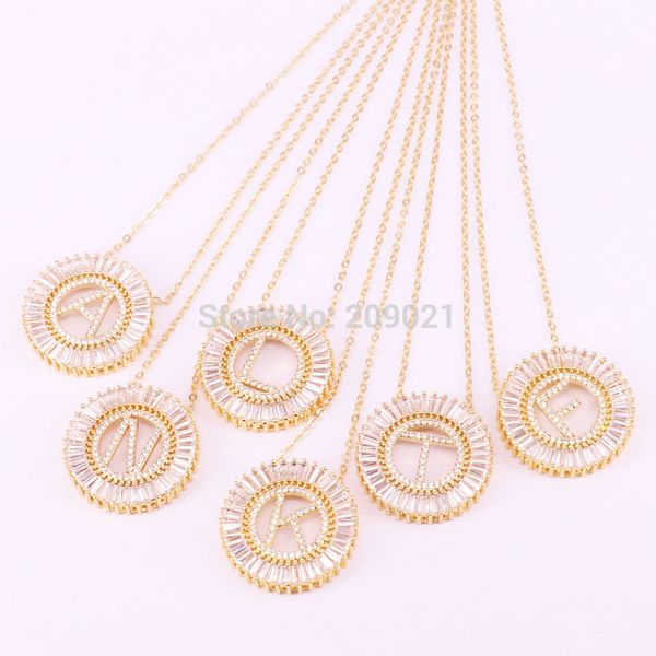 

8pcs multi colors mirco pave cz charm letter necklace,chic circle cubic zirconia charms big initials jewelry necklaces, Golden;silver