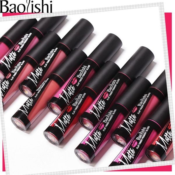 

baolishi 1pcs brand velvet lip gloss waterproof color drys quickly long matte liquid lipstick full professional makeup kit
