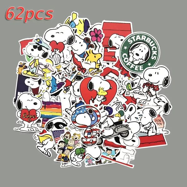 

62pcs cartoon snoopy graffiti sticke dumb film sticker waterproof pvc sticker computer, refrigerator, suitcase decorative