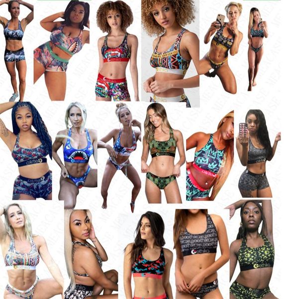 

17 colors women designer letter print swimsuit tank vest push up bra + shorts swim trunks 2 piece bikini set tankinis swimwear d61808, Blue