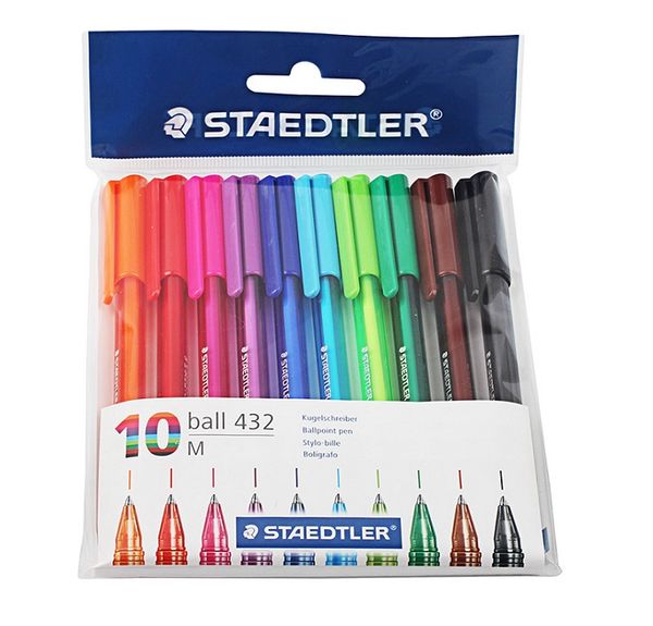 

staedtler ball 432 m triangle holder ballpoint pen rollerball pen 0.7mm 10 multicolour set office and school supply, Blue;orange