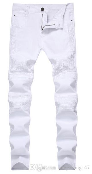 

горячие мужские узкие джинсы байкерские брюки джинсовые мужские модные дизайнерские плиссированные брюки мужские прямые джинсы высокой эласт, Blue