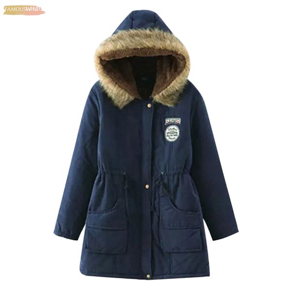 

warm winter women fur collar parkas slim zipper parkas wool hat belt hoodie thick snow outwear long female cotton-padded, Black