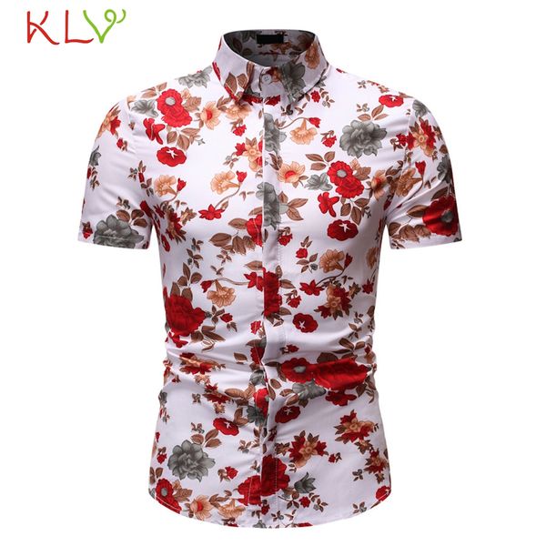 

blouse shirt men summer hawaiian print casual button beach short sleeve 2019 harajuku camisa hombre streetwear clothes 19jul, White;black