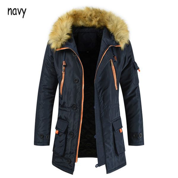 

новое прибытие мужские пальто ветровки мужчин модельер сплошной цвет зимней одежды вниз пальто негабаритные long thick вниз пальто плюс разм, Black