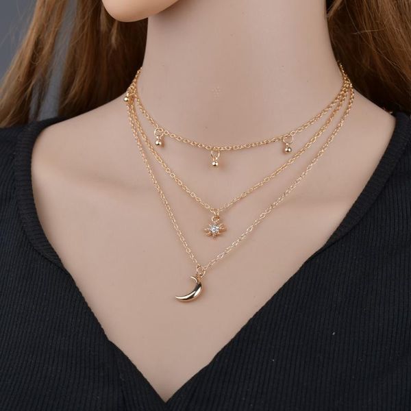 

special jewelry personality multi-layer fashion star moon pendant necklace necklace, Silver