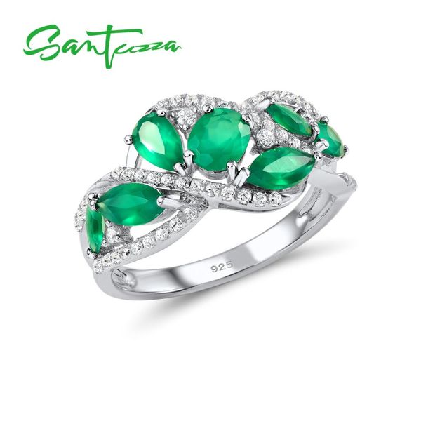 

santuzza silver rings for women pure 925 sterling silver pear green chalcedony sparkling trendy party ring fine jewelry, Golden;silver