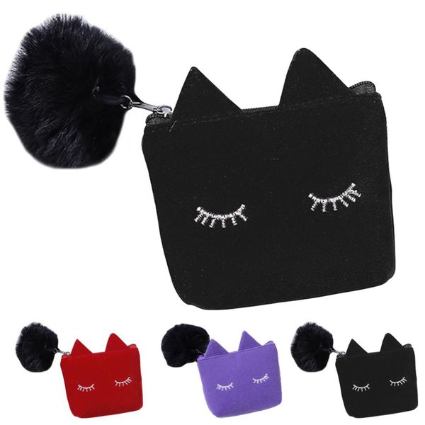 

cute cosmetic bag cases for women girls portable cartoon cat makeup bag coin storage case travel makeup flannel pouch
