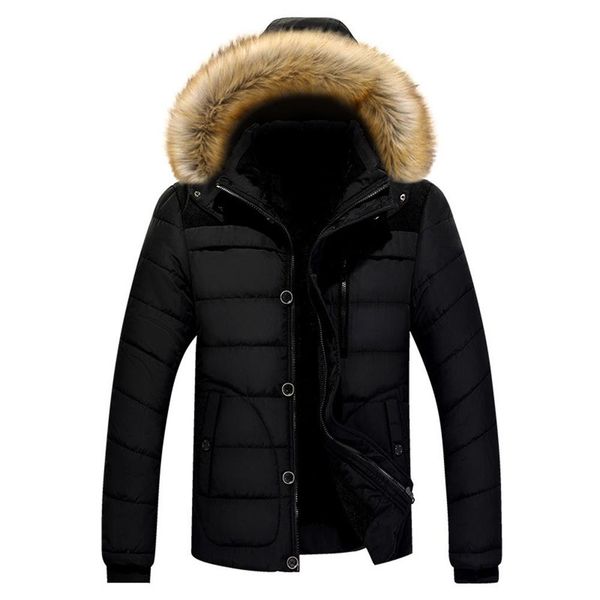 

fashion plus size parkas men winter warm detachable hooded down jacket casual cotton padded coat outwear thicken warm parkas, Black
