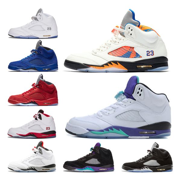 

5 men basketball shoes fresh prince international flight bred og black metallic white grape cement blue fire red suede sports sneaker