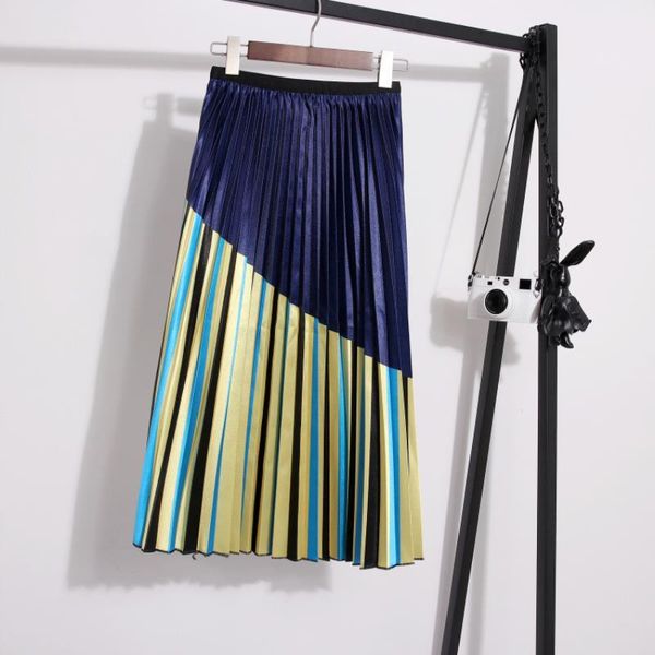 

apparel women's clothing skirts summer small plaid velvet panel high waist show thin a-line skirt half skirt medium length pleated skir, Black