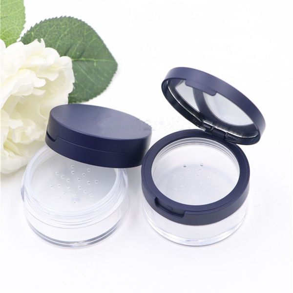 

blue loose powder pot portable blusher box cosmetic case packaging jar with mirror flip lid empty case f2753
