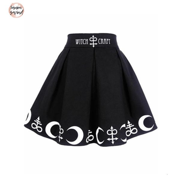 

женщины юбка printed witch star moon summer harajuku punk rock gothic высокой талией колдовство moon печати гот плиссированные юбки, Black